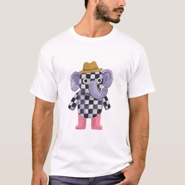 Elephant Fedora T-Shirt – Folk Art Design (Frente)
