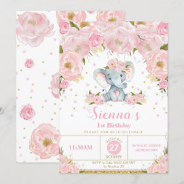 Elephant Floral Convite de aniversário Girl