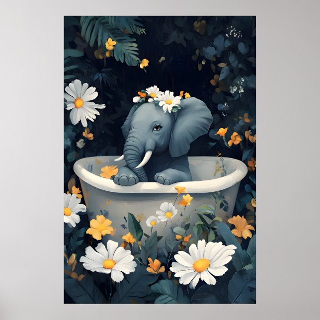 Elephant In Bathtub Poster, Funny Animal Poster (Frente)
