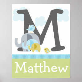 Elephant Love Initial/Name Poster Art