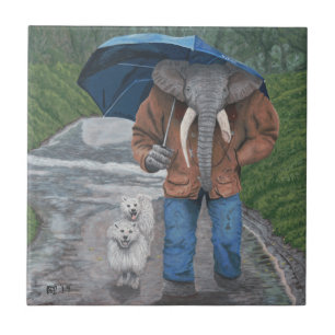 Elephant Man Walking Dogs Fantasy Art Azulejo cerâ