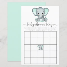 Elephant Mint Watercolor Baby Bingo Game