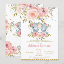 Elephant Twin Girls Chá de fraldas Convite Floral