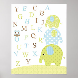Elephants owl alphabets poster