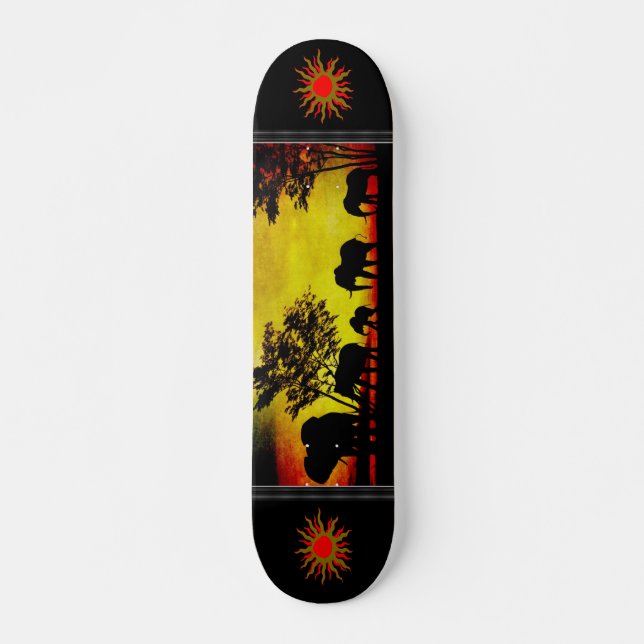 Elephants Sunset Skateboard (Frente)