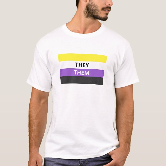Eles/eles t-shirt básico da bandeira Não-Binária (Frente)