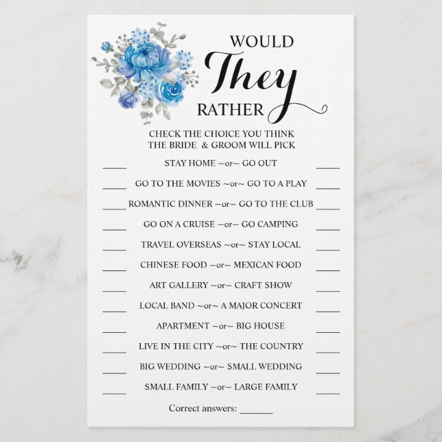 Eles iriam Preferencialmente Cartão Azul De Chá De (Frente)