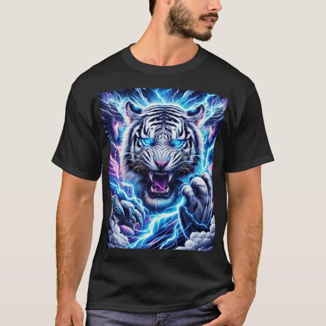 Eletric Blue Lighting Tiger T-Shirt Design (Frente)