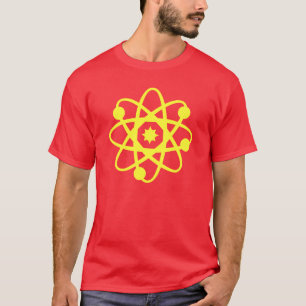 Elétrons e camisa vermelha do geek dos neurônios