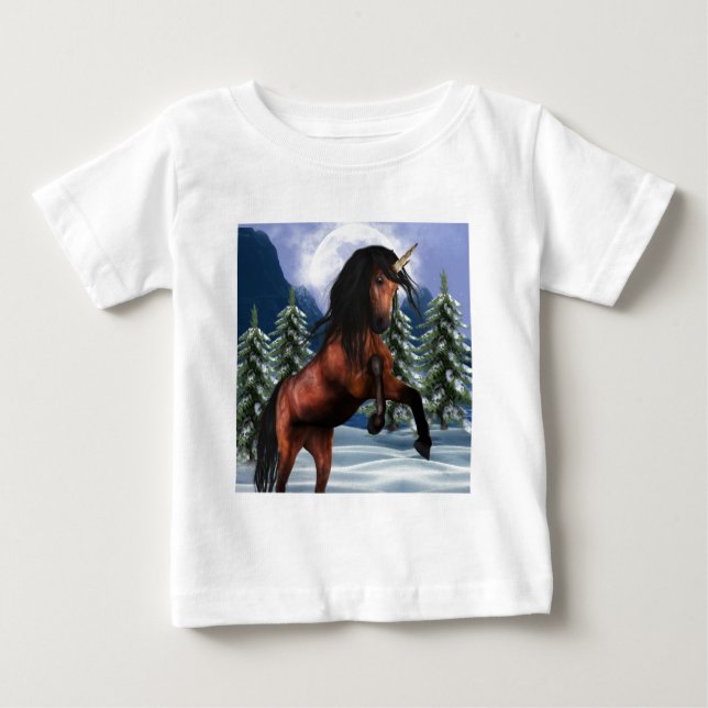 Elevando o t-shirt do bebê do unicórnio da (Frente)