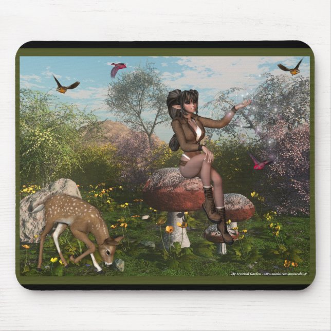 Elf com Deer em Woods Fantasy Mousepad (Frente)
