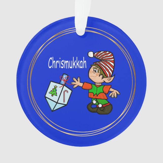 Elf com Ornamento de Dreidel Chrismukkah (Frente)