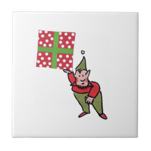 Elf Com Polk Dot Gift Pequeno azulejo de cerâmica