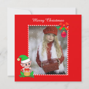 Elf de Natal bonito e foto personalizada em vermel