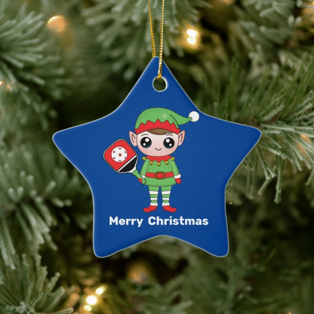 Elf de Natal de Pickleball, Ornamento Cerâmico de  (Árvore)