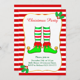 Elf de Natal no Convite de festas Branco Vermelho