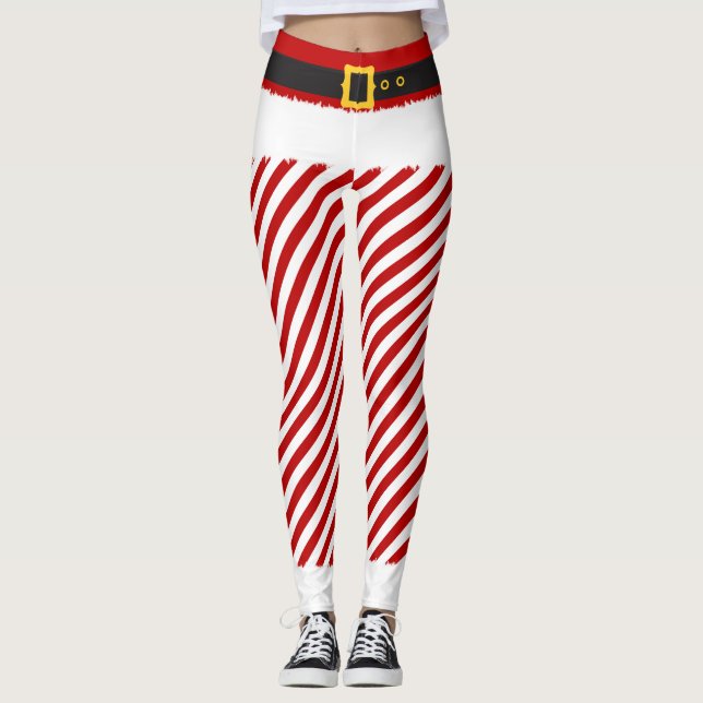 Elf Red Stripes Leggings de Natal (Frente)