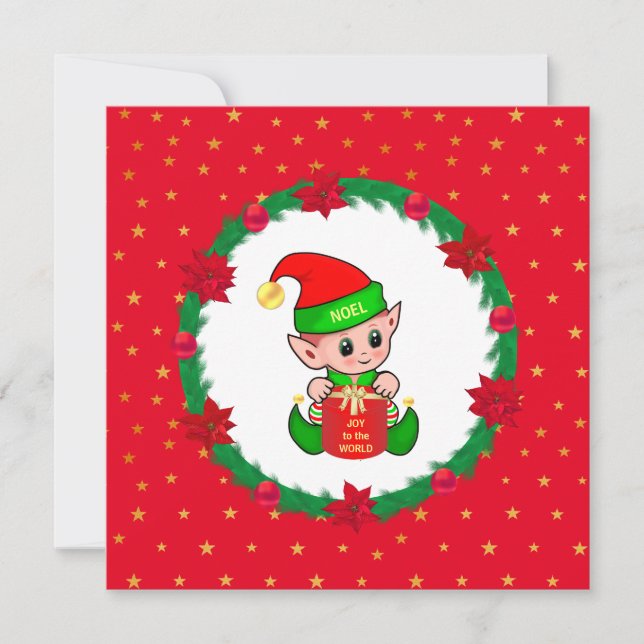 elfo de Natal, grinalda de pinheiro, poinsettias e (Frente)