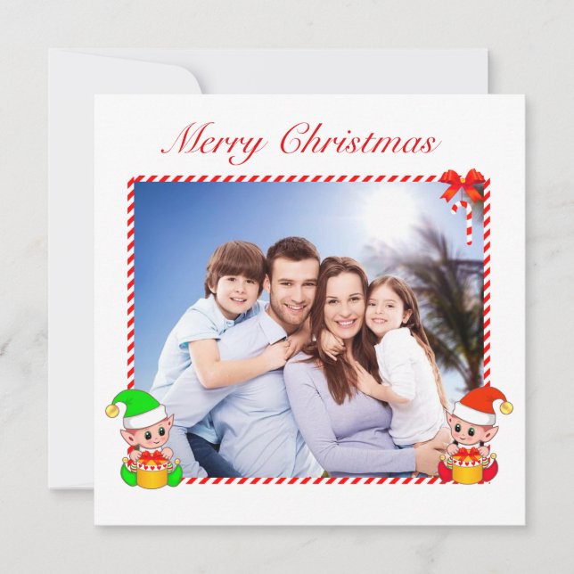 Elfo de Natal Moderno & Foto Personalizada da Famí (Frente)