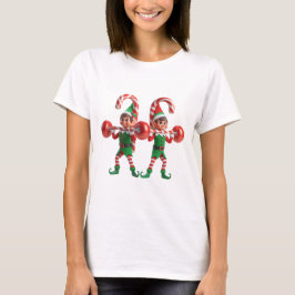 Elfo Festivo Barbell Desafio T-Shirt das Mulheres