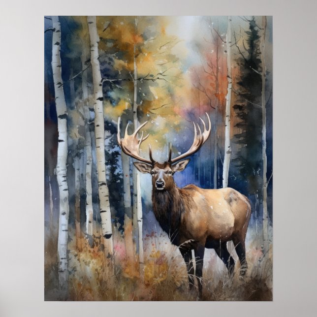 Elk Woodland Animal Art Impressão (Frente)
