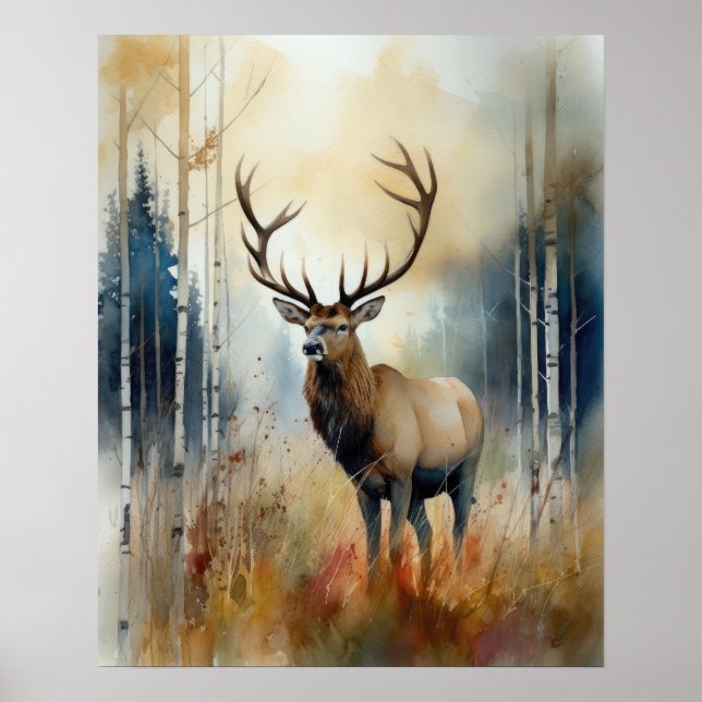Elk Woodland Animal Art Impressão (Frente)