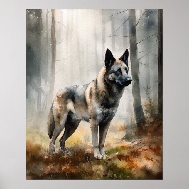 Elkhound Dog Art Impressão Poster (Frente)