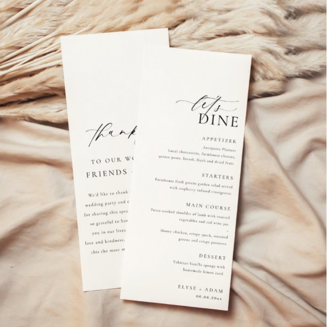 Ellesmere Minimalist Wedding Menu Long & Obrigado (Minimalist wedding menu and thank you card)