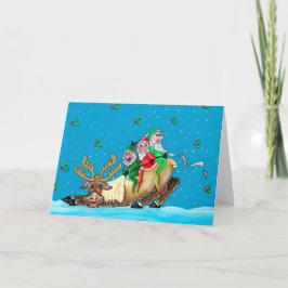 Elves e Reindeer Cartão de Saudação de Natal