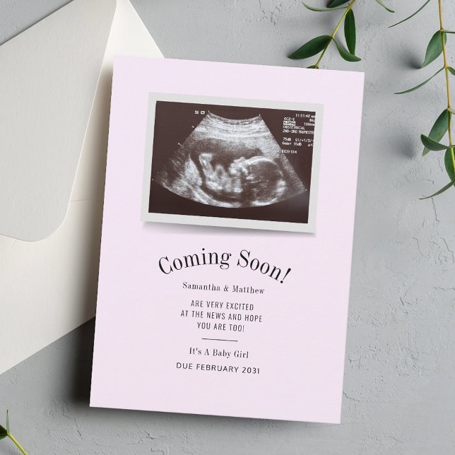Em Breve Ultrasom Foto Gravidez Anúncio (Pregnancy Announcement Baby Sonogram Scan Custom Card)