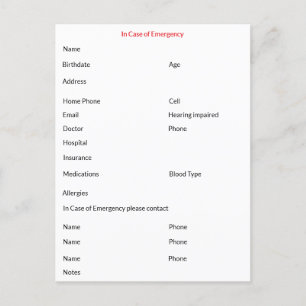 Em caso de cartão postal de contato de emergência