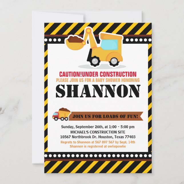 EM CONSTRUÇÃO Chá de fraldas Convite (Frente)