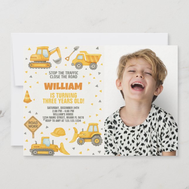 Em Construção Convite de Aniversário com Foto (Frente)