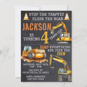 Em construção, convite para o aniversário de chalk