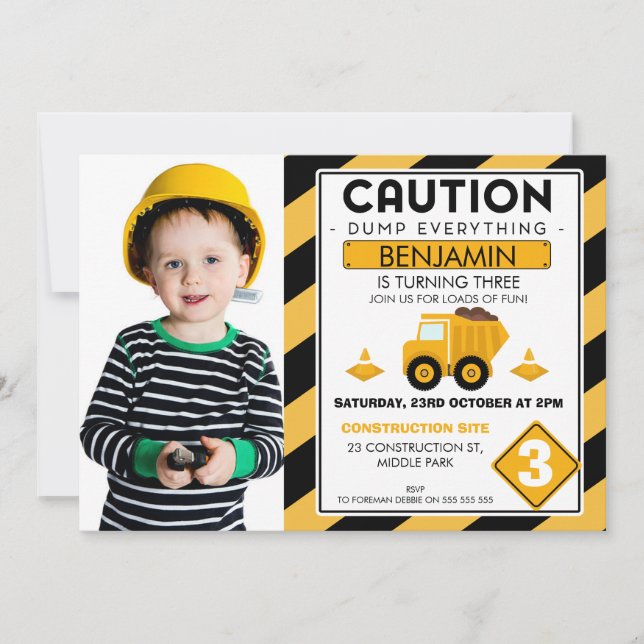 Em Construção Foto Convite Aniversário (Frente)