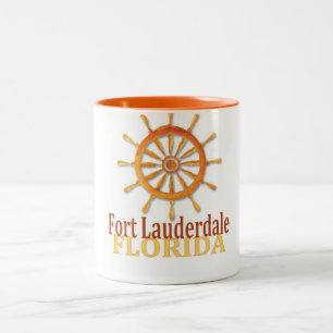 Em Dois Tons A caneca de café da roda do capitão da Flórida For