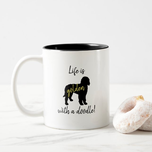 Em Dois Tons A vida é dourada com uma caneca de café do Doodle (Com Donut)