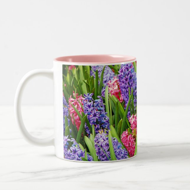 Em Dois Tons Bela caneca de café com flor de hyacinte (Esquerda)