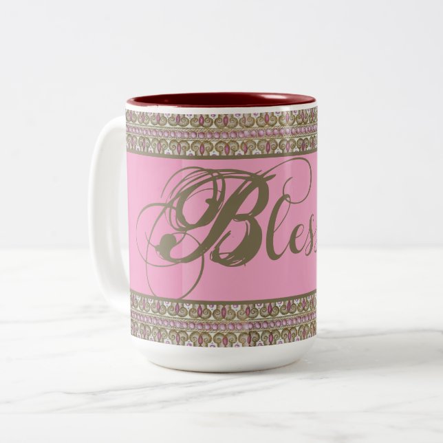 Em Dois Tons Bendito! Caneca de Café Elegante (Rosa) (Frente Esquerda)
