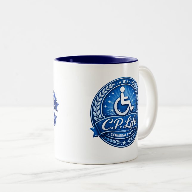 Em Dois Tons C.P. Life - Design de Caneca de Café Paralisia Cer (Frente Esquerda)