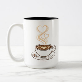 Em Dois Tons Café e Amor Arte de Coração Duplo | Caneca