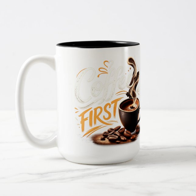 Em Dois Tons Café Primeiro Caneca Engraçada para Amantes de Caf (Esquerda)