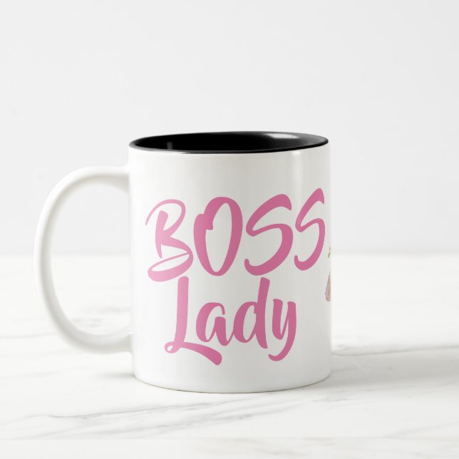 Em Dois Tons Caneca Boss Lady Mug – Fonte Rosa – Caneca de Café (Esquerda)