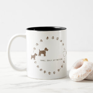 Em Dois Tons Caneca da Rotina de Passeio com o Cachorro e Café