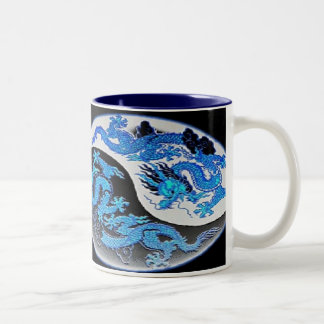 Em Dois Tons Caneca de café azul & alaranjada dos dragões de