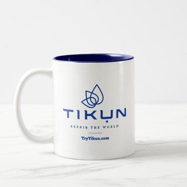Em Dois Tons Caneca de café azul de Tikun (Esquerda)