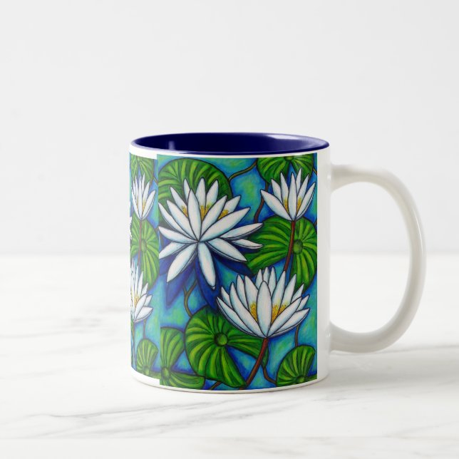 Em Dois Tons Caneca de café azul do Nymphaea (Direita)