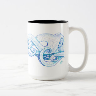 Em Dois Tons Caneca de café azul do polvo