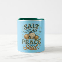 Caneca de Café Azul Teal com Conchas Marinhas Sal