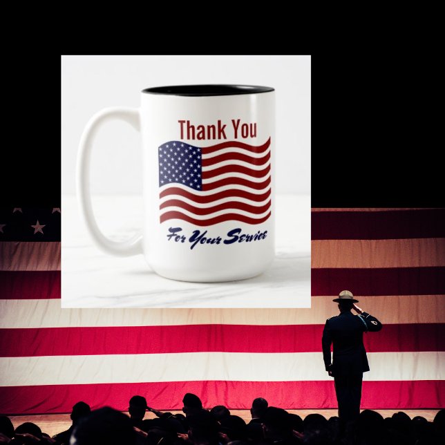 Em Dois Tons Caneca de Café Bandeira Americana de Agradecimento (Criador carregado)